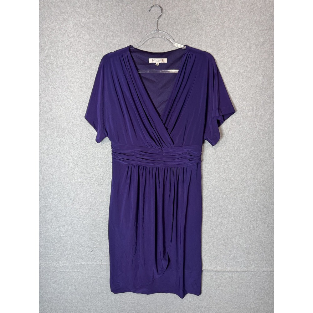 Evan-Picone Dress Womens 12 Ruched Short Sleeve Knee Length V Neck Elegant